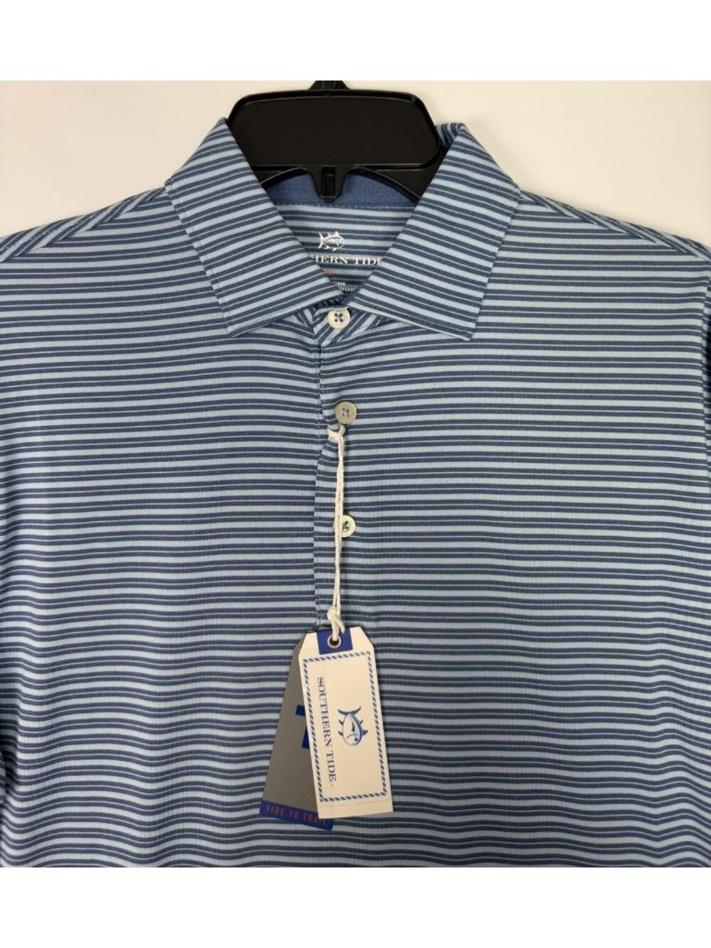 Southern Tide Mens S Small Blue Stripe Long Sleeve Driver Performance Polo NEW